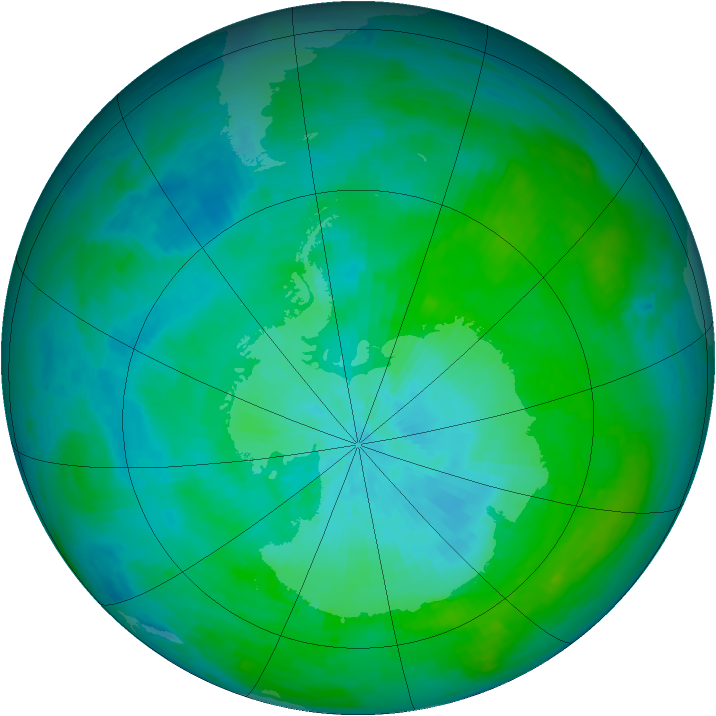Antarctic ozone map for 23 February 1992